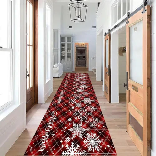 Miniatura 14 de Alfombra de pasillo de Navidad, 1.3 x 7 pies, alfombra de pasillo de renos con copos de nieve, color blanco, alfombra de pasillo estilo bohemio rojo