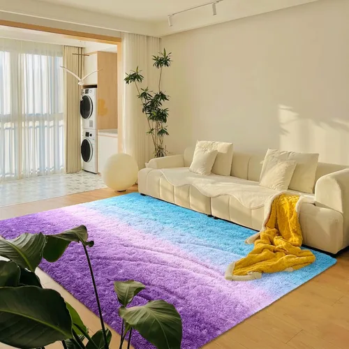 Miniatura 8 de Alfombra de área púrpura y azul de 6x9, alfombras grandes para sala de estar y dormitorio, alfombra mullida y linda, alfombras modernas