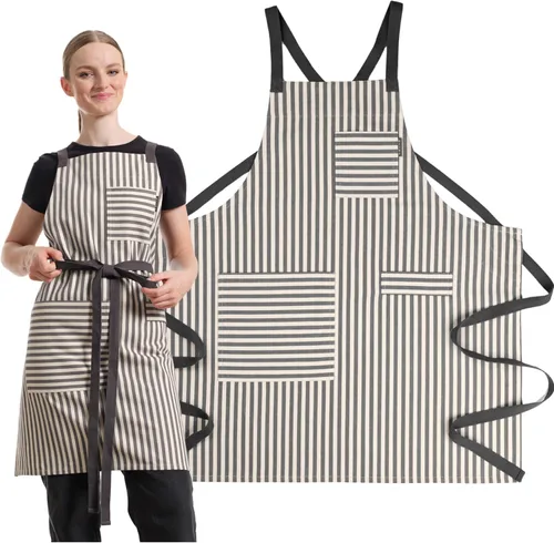 Miniatura 14 de MEEMA Cooking Aprons for Women with Pockets Comfortable One Size Fits All Upcycled Adjustable Cross Back Aprons for Men