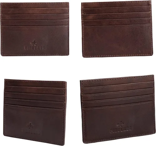 Miniatura 3 de FINELAER Carteras delgadas de cuero con bolsillo frontal para hombre, Marrón oscuro, Minimalista