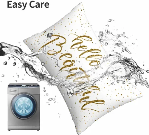 Miniatura 8 de Mugod Funda de almohada rectangular con purpurina dorada, cita motivacional, Hello Beautiful, funda de cojín decorativa para sofá de 20 x 30 pulgadas
