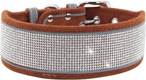 Miniatura 11 de Collar de perro con diamantes de imitación, suave, cómodo y elegante, con rayas reflectantes brillantes, collar ajustable de cristal de diamante