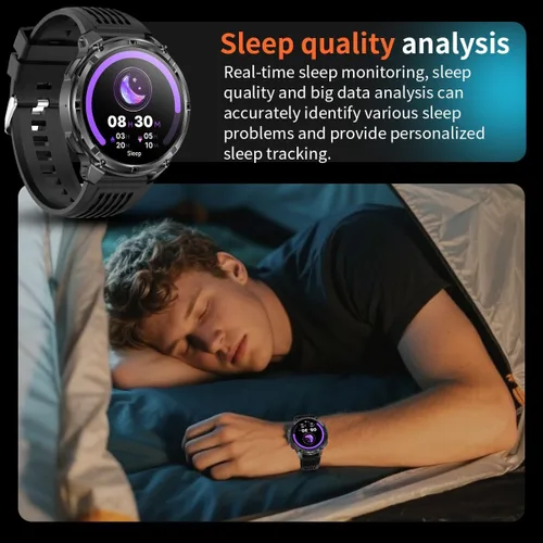 Miniatura 7 de Relojes inteligentes múltiples modos deportivos para hombres con linterna, reloj inteligente para Android y iPhone, pantalla táctil HD de 1.7 Negro