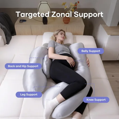 Miniatura 2 de Almohada de maternidad para dormir de lado, almohada desmontable de apoyo para el vientre y la espalda con tela transpirable refrescante, firmeza