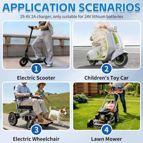 Miniatura 6 de Cargador de scooter eléctrico de 29.4V 2A para batería de litio de 24 V, cargador inteligente 5 en 1 compatible con Gotrax, Jetson, Razor, Swagtron