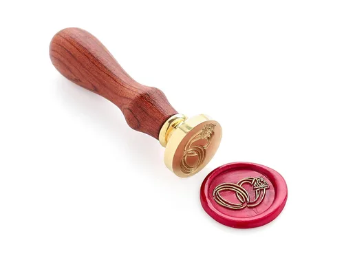 2 anillos de boda sello de cera con mango de palisandro, decoración en invitaciones, correos, selladores de sobres, cartas, tarjetas, embalajes,