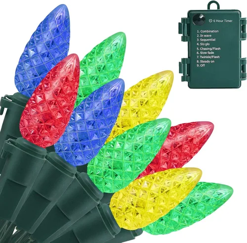 Miniatura 15 de ASENEK - Tiras de luces de Navidad, luces de tiras que funcionan con pilas, 50 luces LED, mini luces con temporizador automático y 8 modos de Blanco