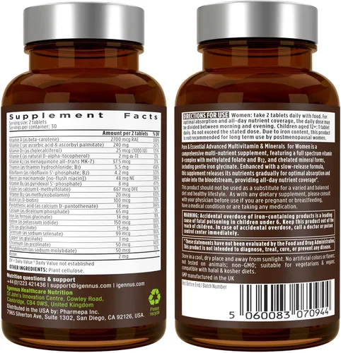 Miniatura 7 de Igennus Multivitamínico Metilado de Alta Potencia para Mujeres, Ingredientes Puros y Limpios, Suplemento MTHFR con Vitaminas B Activas, Vitamina K2