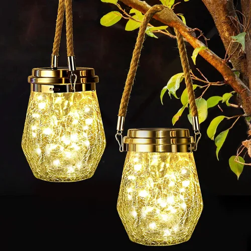 Miniatura 8 de Linterna solar, luces solares colgantes para exteriores, impermeables, paquete de 2, 60 faroles LED mejorados, decoración para exteriores