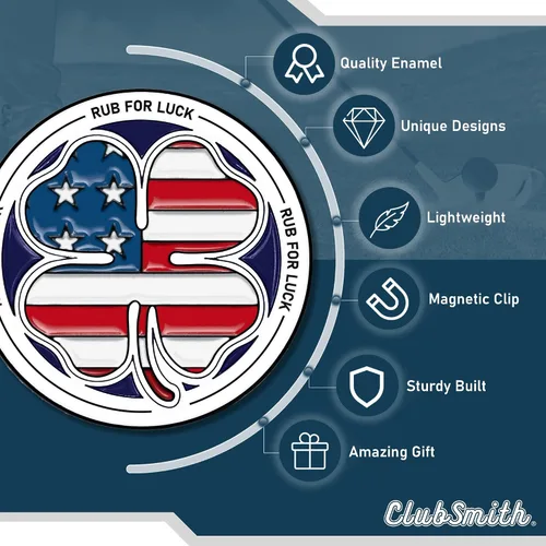 Miniatura 5 de ClubSmith® Lucky - Marcador de pelota de golf con clip magnético para sombrero, trébol irlandés y trébol, marca de alineación premium, accesorios