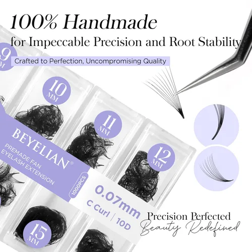 Miniatura 7 de BEYELIAN Extensiones de pestañas prefabricadas con 500 abanicos de 0.003 in, 10D/20D C/D, extensiones de pestañas rizadas con volumen, extensiones
