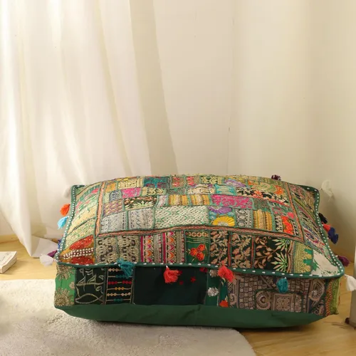 THE ART BOX Almohadas de Suelo y Fundas de Cojín de Algodón Patchwork Vintage Boho Bordadas, Puf para Perro, Puf de Asiento, Almohada de Meditación,