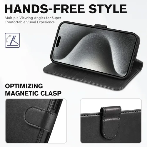 Miniatura 4 de Funda tipo billetera TUCCH para iPhone 15 Pro Max, con bloqueo RFID, con soporte para 4 tarjetas, a prueba de golpes, con interior de TPU, con funda