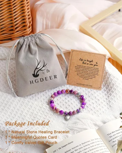 Miniatura 12 de HGDEER Regalos Get Well Soon, pulsera de amatista de piedra natural para mujeres y hombres