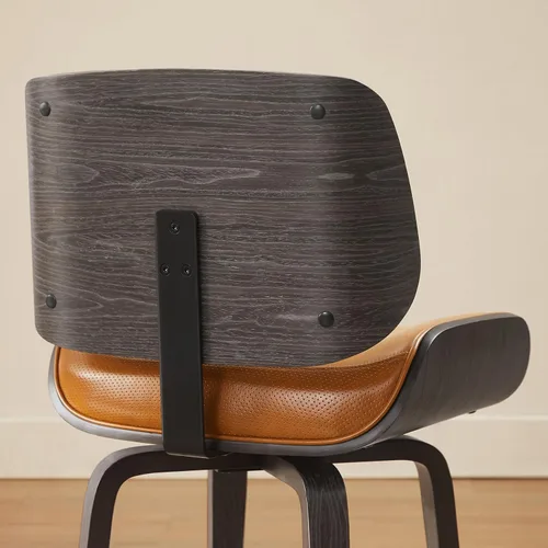 Miniatura 3 de Zouron Silla de comedor giratoria, silla de comedor tapizada de piel sintética con patas de madera, silla auxiliar moderna de mediados de siglo