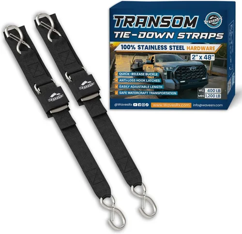 Miniatura 7 de WavesRx Correas de popa de remolque de barco y moto acuática de alta calidad - Correas marinas - Ajustable a través de hebilla de liberación rápida