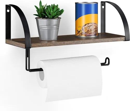 Miniatura 8 de BTY Soporte para toallas de papel con estante, soporte vintage de granja montado en la pared para toallas de papel debajo del gabinete, estante