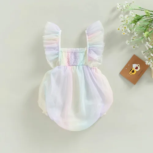 Miniatura 7 de Sasaerucure Traje de verano para bebé niña, sin mangas, mameluco de encaje tutú, mameluco de una pieza con volantes