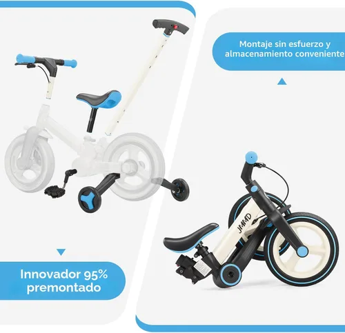 Miniatura 7 de JMMD Bicicleta 6 en 1 para niños de 18 a 60 meses, bicicleta de equilibrio plegable de 12 pulgadas con ruedas de entrenamiento, pedales, frenos, Azul