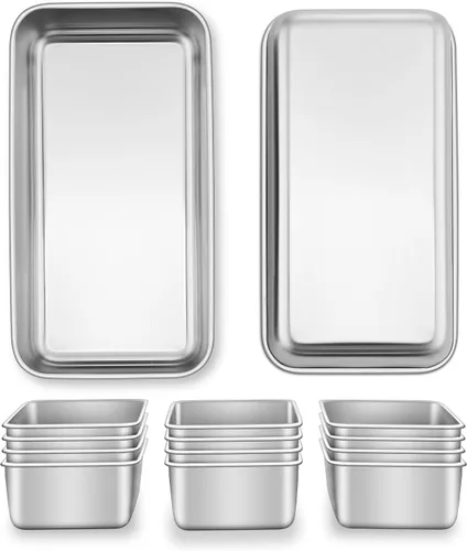 Miniatura 8 de E-far Molde para hornear pan, moldes de acero inoxidable de 9 x 5 pulgadas, utensilios de metal para hornear pan, pastel de carne, torta, brownies