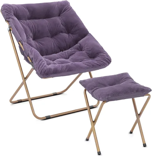 Miniatura 90 de Cómoda silla con platillo, silla de sala de estar, silla plegable acolchada suave de piel sintética, cómoda silla cuadrada de luna para sala