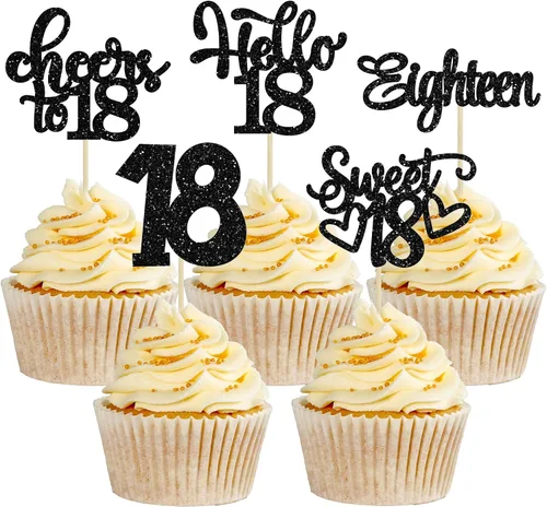 Miniatura 12 de 30 piezas Adornos para pastel de cumpleaños de 6 años, seis brillos, hola 6, púas para cupcakes, felicitaciones a los 6 años, decoraciones