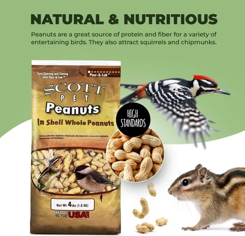 Miniatura 3 de Scott Pet Semillas para Aves Silvestres, Cacahuetes Enteros, Bolsa de 4 libras, Alimento, Gran Fuente de Proteína y Fibra, Cacahuetes para Aves