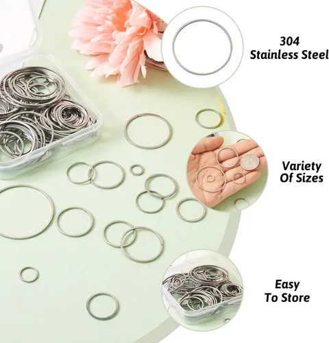 Miniatura 5 de KISSITTY 120 aretes de acero inoxidable 304 de 12 estilos de eslabones con cuentas, aretes circulares redondos, bisel abierto redondo, marco