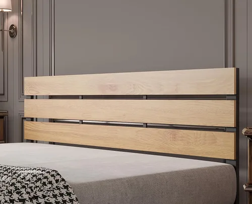 Miniatura 2 de BONSOIR Base de cama tamaño Queen con plataforma de acero estable con cabecero de madera/estribo, no necesita somier, fácil montaje, sin chirridos
