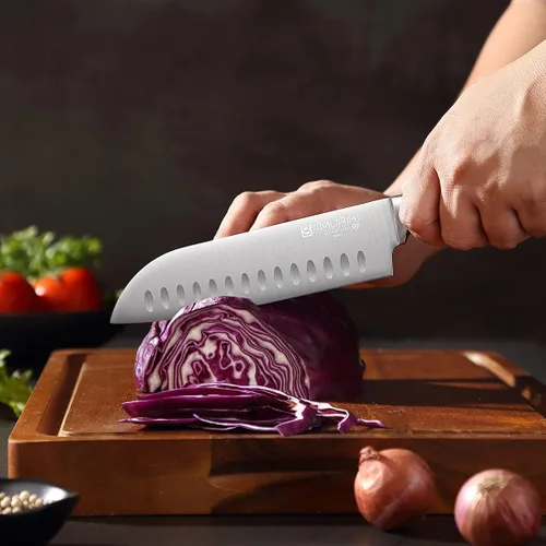 Miniatura 5 de Santoku Knife - Cuchillo Santoku Ultimate de 7 pulgadas, cuchillo de cortar con borde Granton diseñado para verduras, asados, carne, aves, etc.