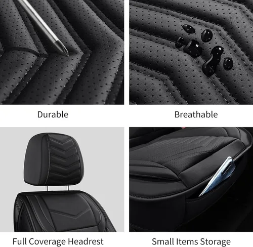 Miniatura 9 de HChengkikz - Fundas para asientos delanteros de automóvil, cuero napa transpirable, universal, para la mayoría de los sedanes, SUV, camionetas