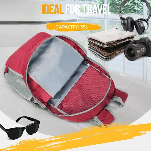 Miniatura 3 de ZOMAKE Mochila Ligera Empacable de 35L, Mochilas Ligeras Plegables Resistentes al Agua Bolsa de Senderismo Colapsible, Paquete de Día Plegable Rojo