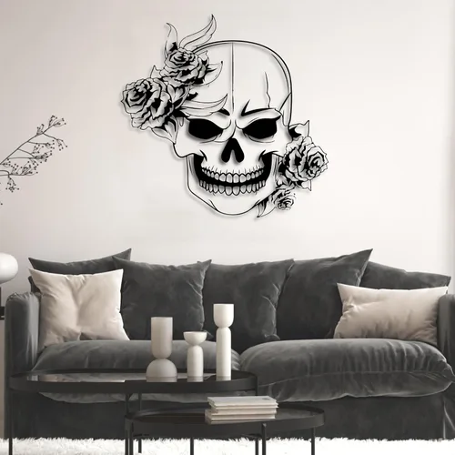 Miniatura 2 de Arte de pared de metal de calavera de azúcar, arte de pared de metal de calavera, decoración de pared de metal gótico, arte de pared de metal