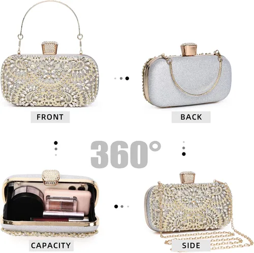 Miniatura 6 de fannos Bolso de mano dorado con diamantes de imitación bolso de mano dorado con diamantes de imitación bolso de mano dorado para mujeres y mujeres