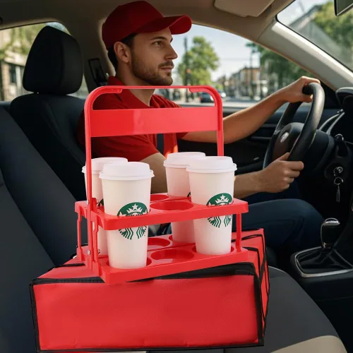 Miniatura 8 de Bodaon - Bolsa aislada para pizza para entrega y portabebidas portátil de plástico, 20"x 20"x 6", enfriador Doordash/calor para alimentos calientes