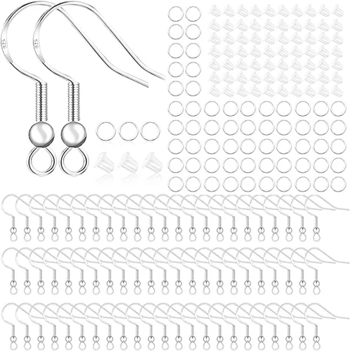 Miniatura 11 de Ganchos chapados en plata de ley 925, 150 piezas/75 pares, ganchos de pez, 500 piezas hipoalergénicas para hacer aretes con anillos de salto