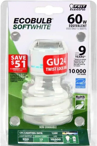 Miniatura 2 de Feit Electric BPESL13T/GU24, equivalente a 60 Watt, bombilla GU24 CFL., BPESL13T/GU24, 13watts, 120 volts