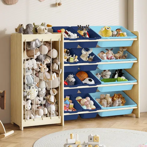 Miniatura 11 de EXPERLAM Organizador de almacenamiento de juguetes para niños, 2 en 1 almacenamiento de animales de peluche y organizador de juguetes con 12 Blanco