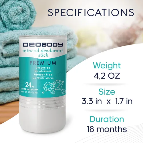 Miniatura 3 de Desodorante Natural de Cristal de Aluminio en Piedra. (120gr / 4.25Oz) Para Hombres y Mujeres. Antiperspirante para Sudor Fuerte de Axilas y Pies.