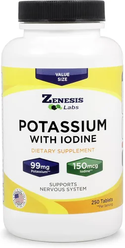 Suplemento de apoyo con gluconato de potasio con yodo Kelp, de 250 comprimidos, 0,003 oz por tableta con 0,000005 oz de yodo, para la presión