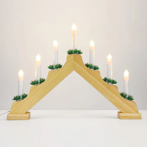 Miniatura 8 de Lewondr Candelabro sueco de Navidad, 7 velas cónicas sin llama con alimentación USB, luz de vela de ventana de Navidad con agujas de pino, luz de B