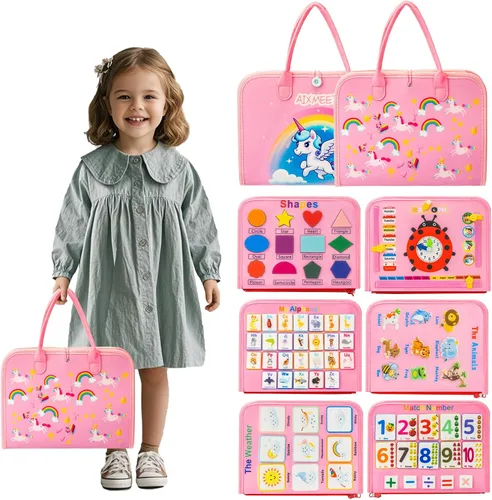 Miniatura 2 de AIXMEET Tabla Ocupada para Niños Pequeños, Juguetes Montessori, Tabla Sensorial, Libro Ocupado, Juguetes para Niños Pequeños de 3456 Años, Rosa
