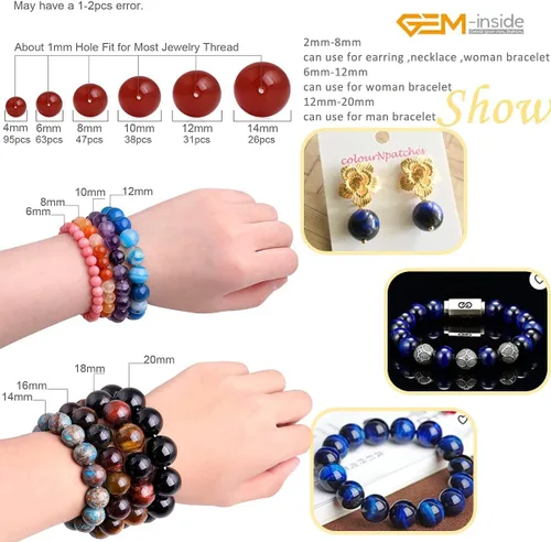 Miniatura 5 de GEM-Inside Cuentas sueltas de gema de Ojo de Tigre Azul Natural de 16mm, Piedra de Energía de Cristal Redonda para Hacer Joyas 15
