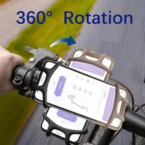 Miniatura 3 de Soporte de teléfono para bicicleta, manillar de motocicleta, soporte de silicona de rotación de 360°, abrazadera de teléfono celular, clip de Negro1