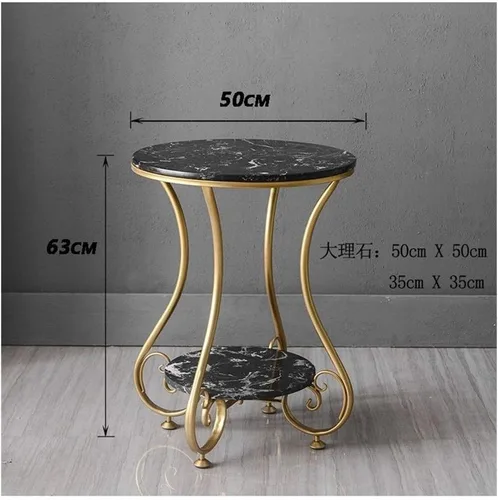 Miniatura 2 de Mesa de centro redonda de mármol con dos capas para sala de estar, mesa de café, mesa de centro Beistelltisch Mesa auxiliar (color negro)