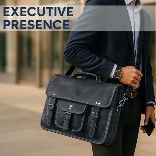 Miniatura 6 de RUSTIC TOWN Bolso bandolera de cuero para hombre – Maletín de cuero de grano completo para laptop, bolsa de viaje cruzada de oficina