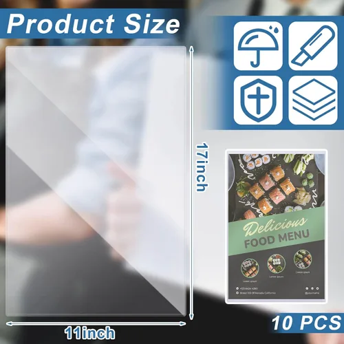 Miniatura 3 de Henoyso 10 protectores rígidos de impresión de 11 x 17 pulgadas, protectores de páginas de plástico duro resistente, soporte de menú de cristal