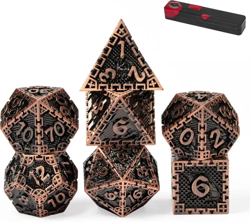 UDIXI Juego de dados de metal de 7 troqueles, juego de dados poliédricos DND para juegos de rol y otros juegos de mesa (cobre antiguo)