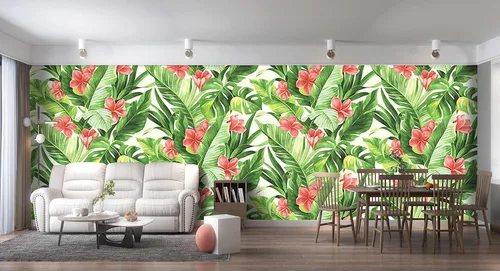 Miniatura 140 de Papel pintado botánico de selva tropical Hojas verdes de planta murales Estética para decorar habitación Sala de estar Fondo de TV Gran mural de B033