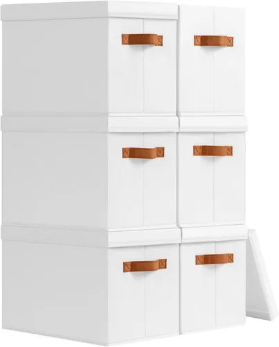 Miniatura 28 de Homsorout Contenedores de almacenamiento con tapas, cestas de almacenamiento de tela para estantes, paquete de 4 cajas decorativas plegables